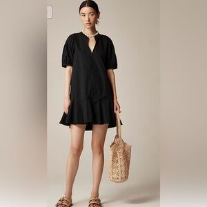 J. Crew Delilah Black Mini Dress with Ruffle Hem cotton poplin $148
